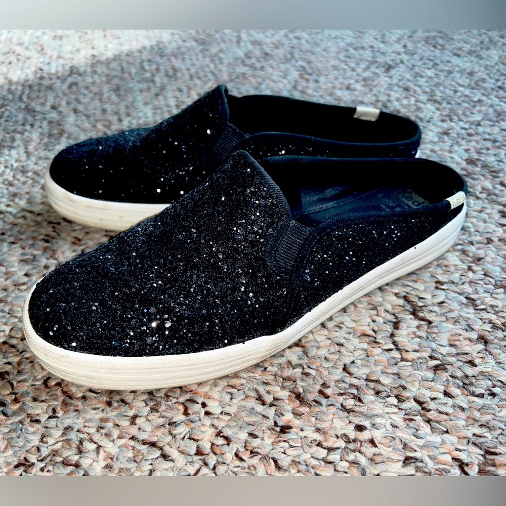 Keds For Kate Spade New York Black Glitter Slides Mules Size 7.5M